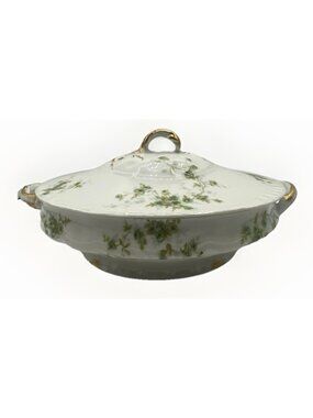 Theodore Haviland Limoges France Covered Serving Dish Tureen Footed Green Floral